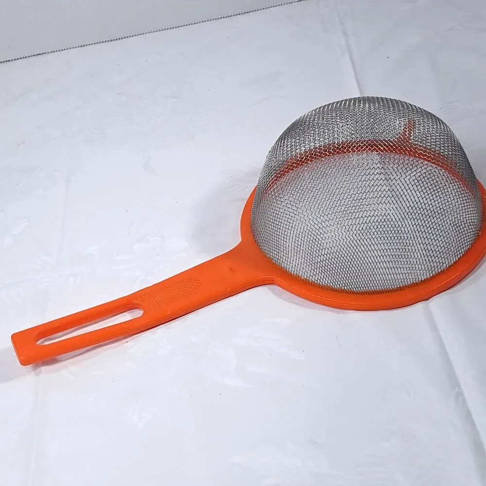 Sveico collander basket strainer orange plastic‎ metal Sweden Rostfri Vintage